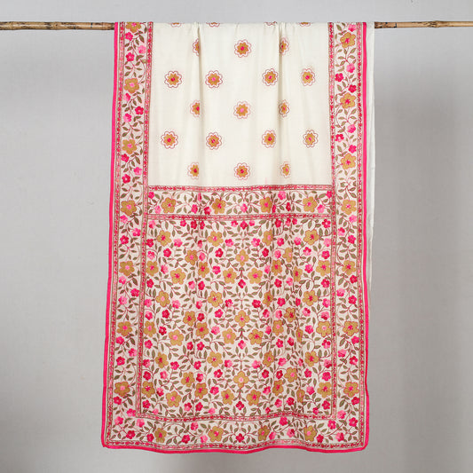 Pink - Phulkari Hand Embroidery Silk Cotton Saree