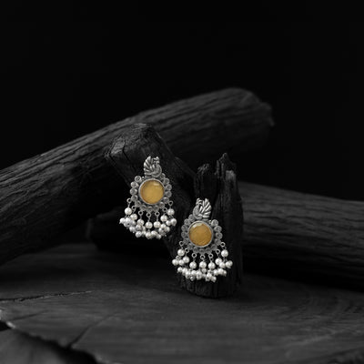 Yellow - saanjh bela mayura oxidised earrings - handcrafted