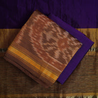 Brown - 3pc Handloom Silk Cotton Pochampally Ikat Dress Material 13