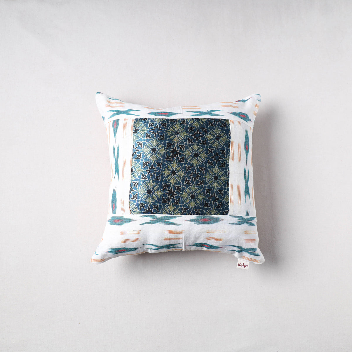 Pochampally Ikat Cushion Cover with Ajrakh Patch (16 x 16 in) 58