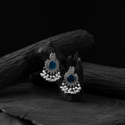 Blue - saanjh bela mayura oxidised earrings - handcrafted