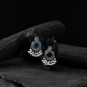 Blue - saanjh bela mayura oxidised earrings - handcrafted