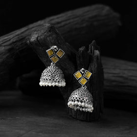 Yellow - saanjh bela square oxidised jhumka earrings