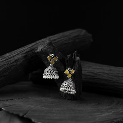 Yellow - saanjh bela square oxidised jhumka earrings