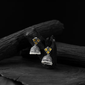 Yellow - saanjh bela square oxidised jhumka earrings