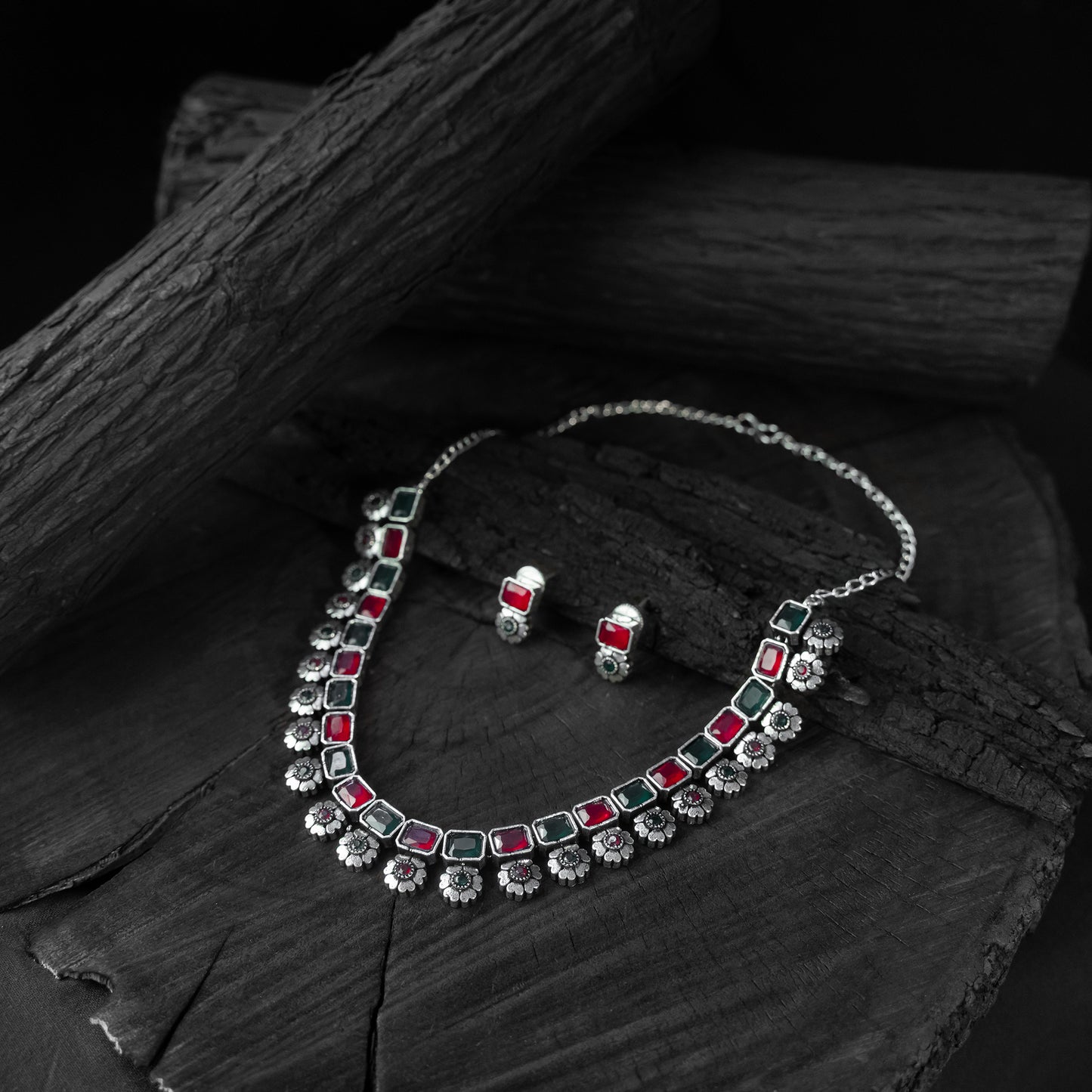 Multicolor - saanjh bela blossom oxidised necklace set