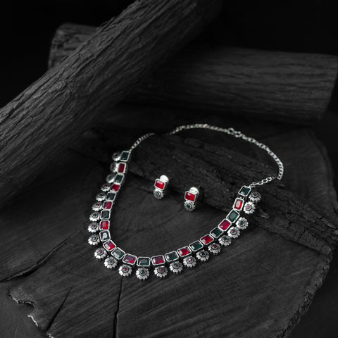 Multicolor - saanjh bela blossom oxidised necklace set