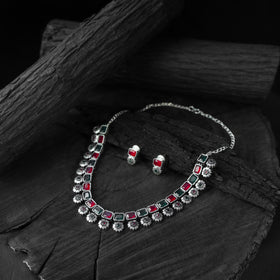 Multicolor - saanjh bela blossom oxidised necklace set