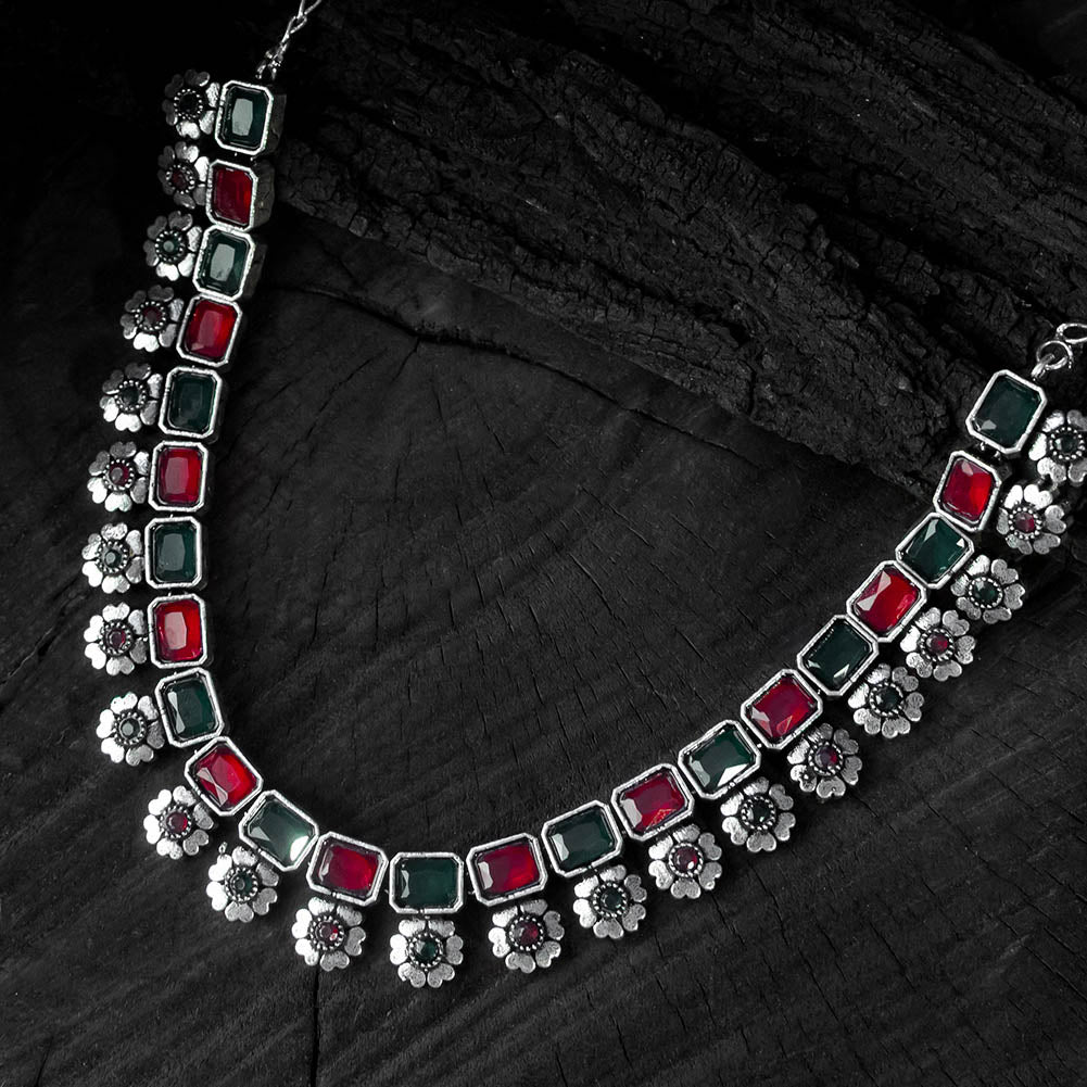 Multicolor - saanjh bela blossom oxidised necklace set