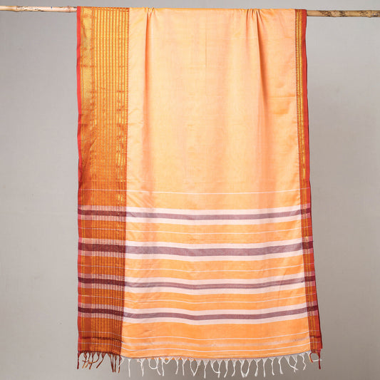 Orange - Traditional Narayanpet Mercerised Cotton Saree with Zari Border
