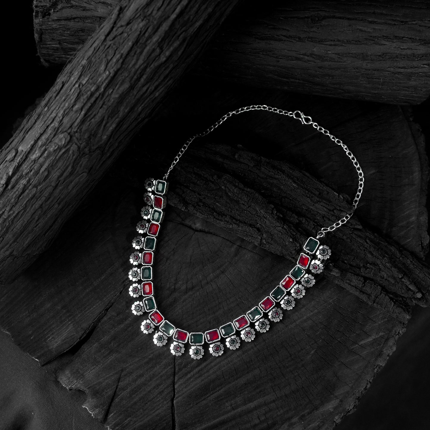 Multicolor - saanjh bela blossom oxidised necklace set