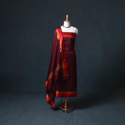 Handloom Maheshwari Silk Unstitched Dress Material: Kurta with Dupatta 09