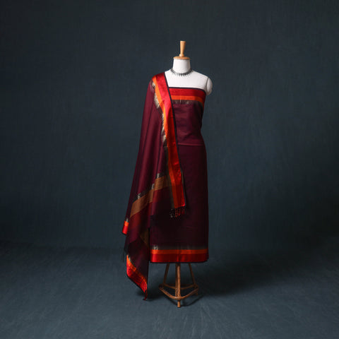 Handloom Maheshwari Silk Unstitched Dress Material: Kurta with Dupatta 09