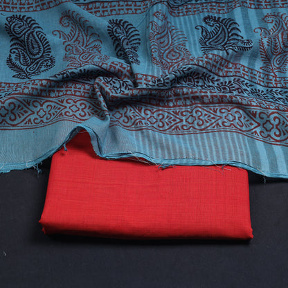 Red - 2pc Mangalagiri Handloom Cotton Kurta with Bagh Dupatta