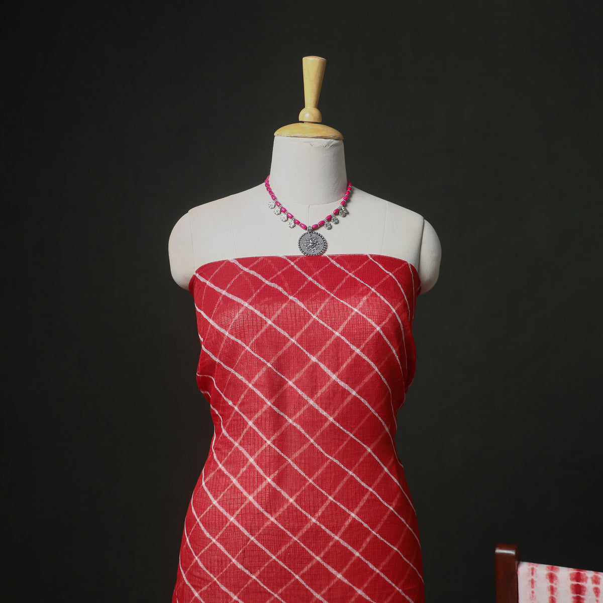 Leheriya Kota Doria Cotton Unstitched Dress Material: Kurta, Bottom & Dupatta 06