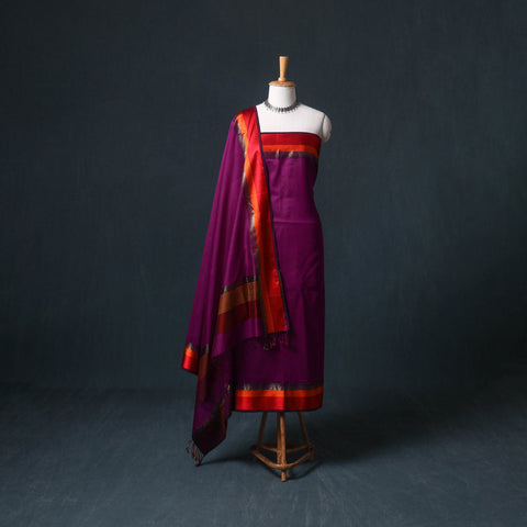 Handloom Maheshwari Silk Unstitched Dress Material: Kurta with Dupatta 10