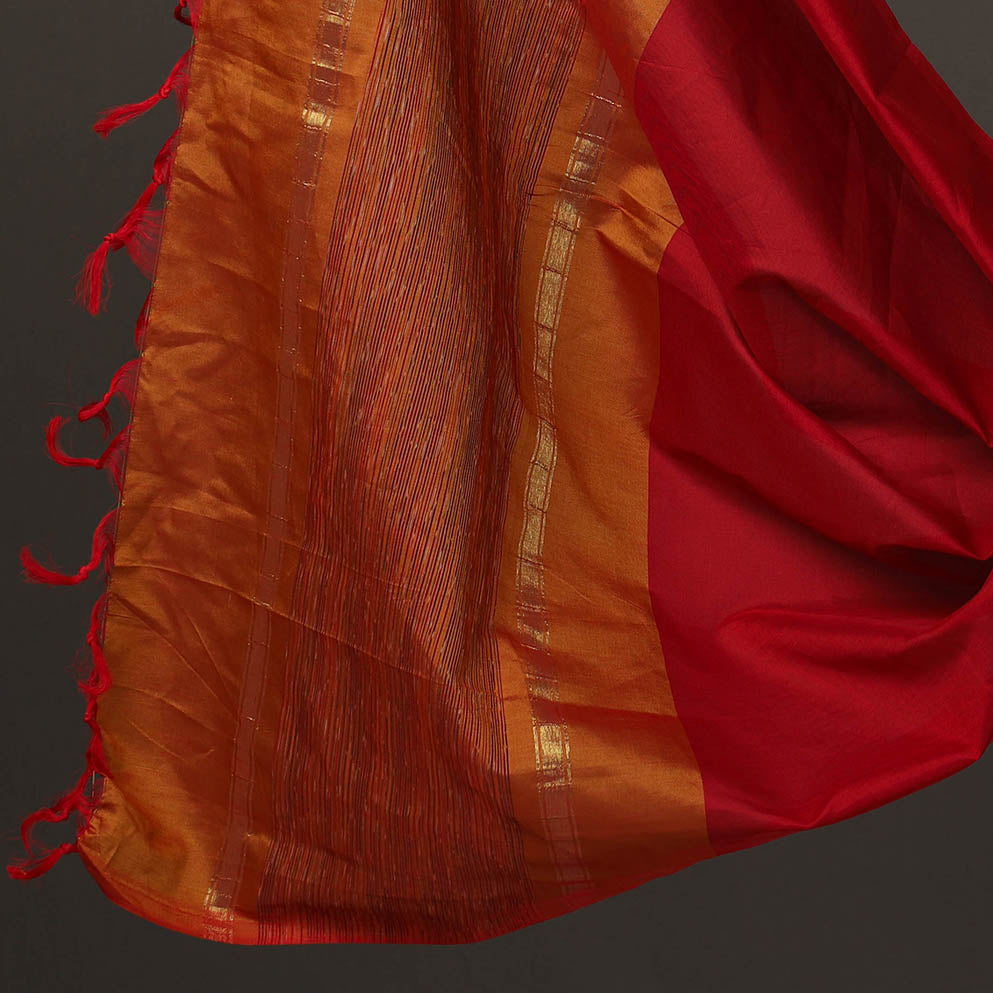 Orange - 3pc Handloom Silk Cotton Pochampally Ikat Dress Material 14