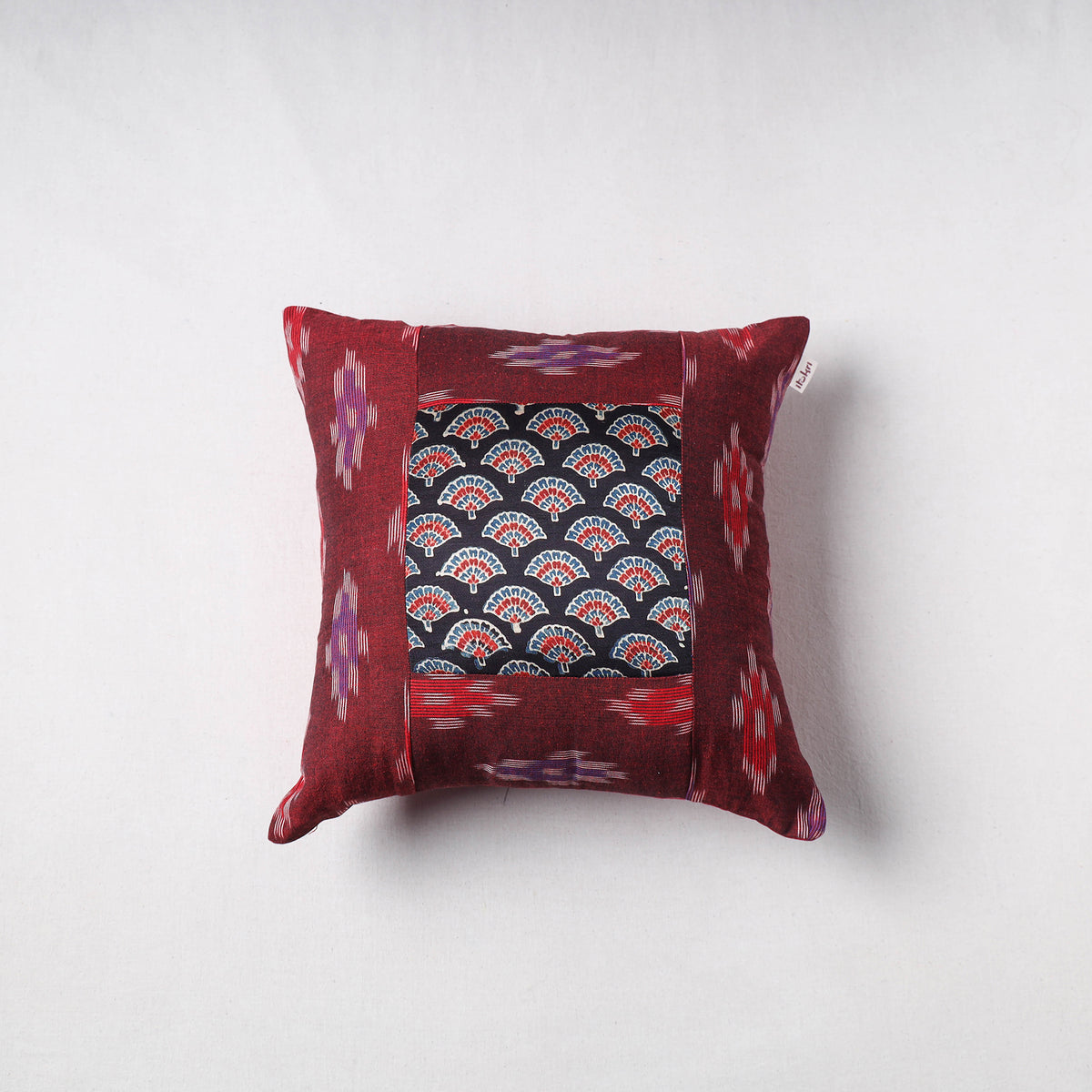 Pochampally Ikat Cushion Cover with Ajrakh Patch (16 x 16 in) 60