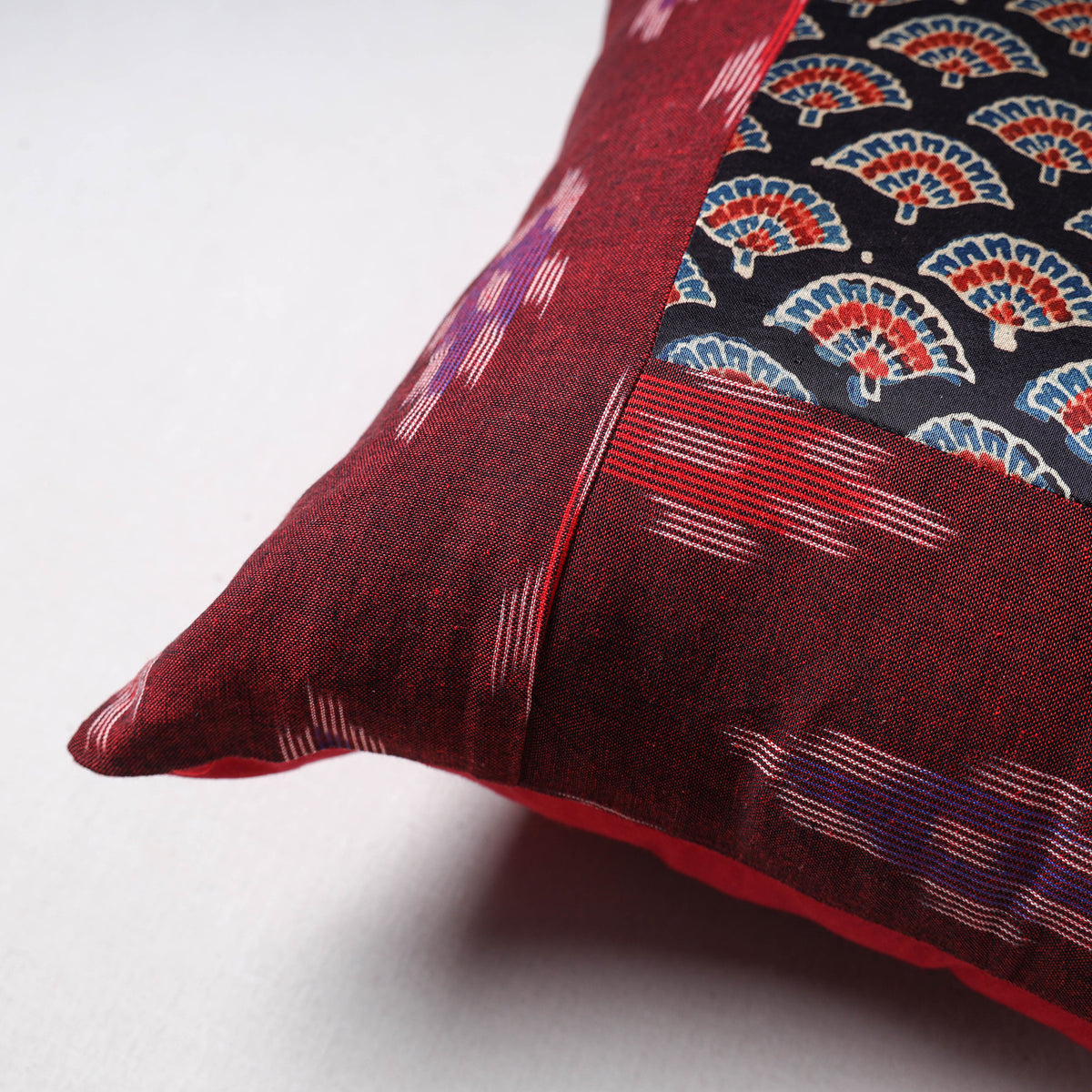 Pochampally Ikat Cushion Cover with Ajrakh Patch (16 x 16 in) 60