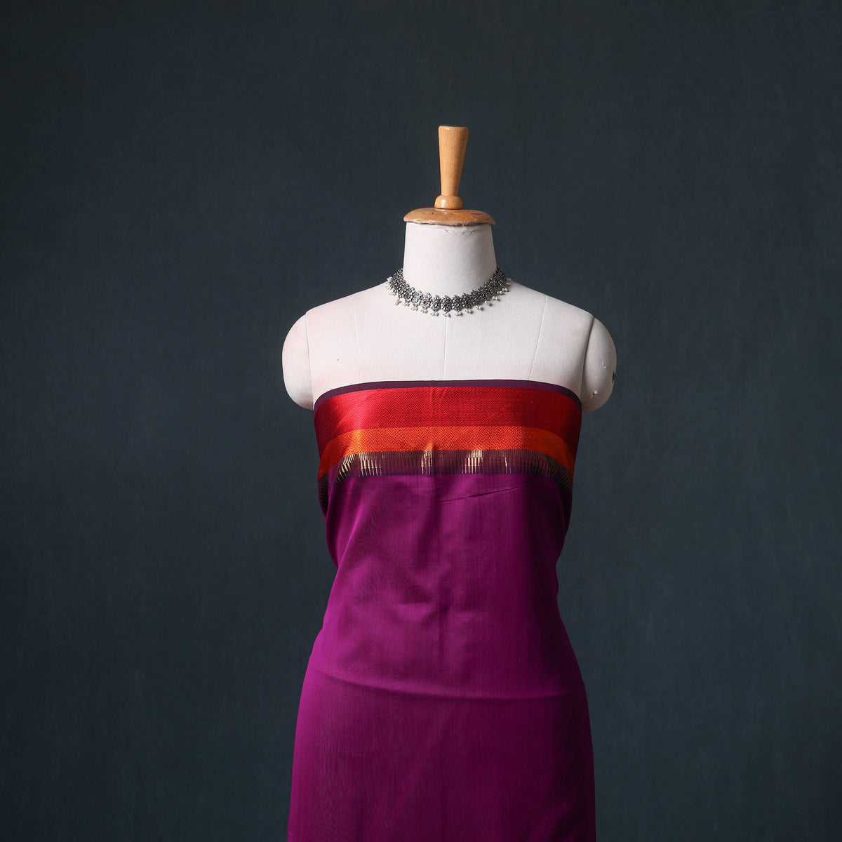 Handloom Maheshwari Silk Unstitched Dress Material: Kurta with Dupatta 10