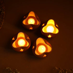 Handmade Terracotta Chirag Candle Holder (Set of 4)