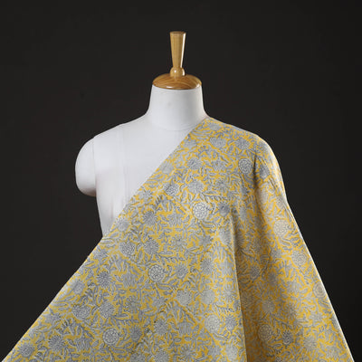 Yellow - Sanganeri Block Print Pure Wool Fabric 08