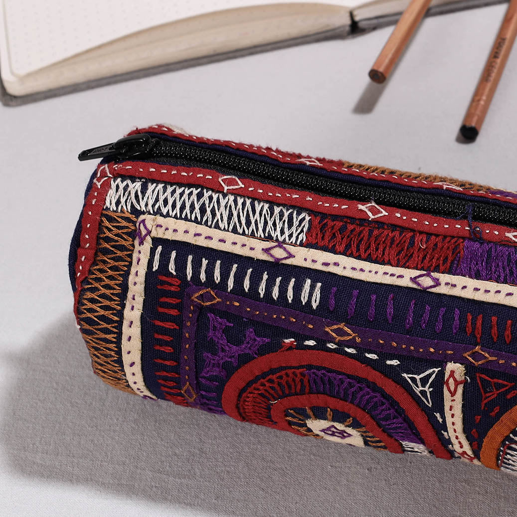 Kutch Dhebariya Hand Embroidery Cotton Pencil Pouch