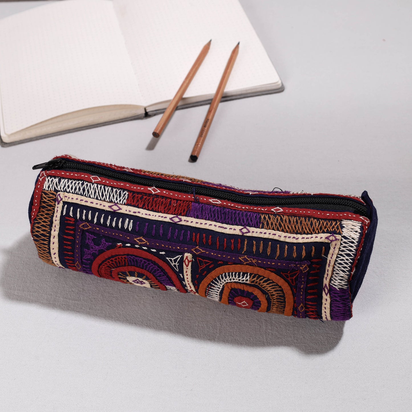 Kutch Dhebariya Hand Embroidery Cotton Pencil Pouch