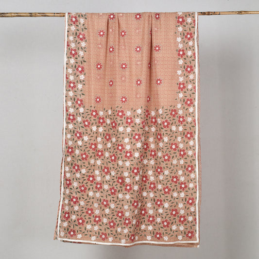 Brown - Phulkari Hand Embroidery Silk Cotton Saree