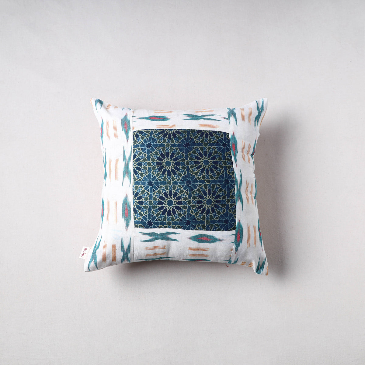 Pochampally Ikat Cushion Cover with Ajrakh Patch (16 x 16 in) 61