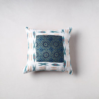 Pochampally Ikat Cushion Cover with Ajrakh Patch (16 x 16 in) 61