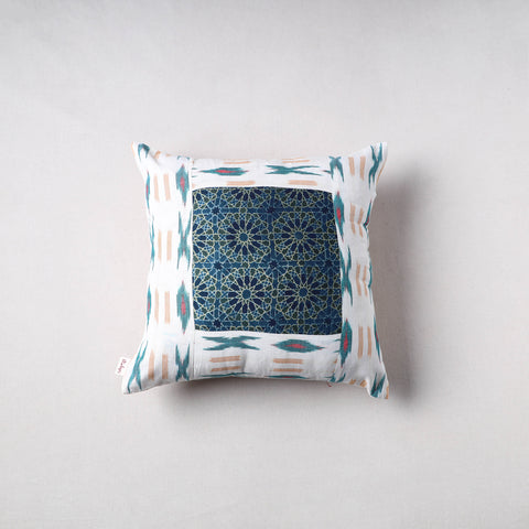 Pochampally Ikat Cushion Cover with Ajrakh Patch (16 x 16 in) 61
