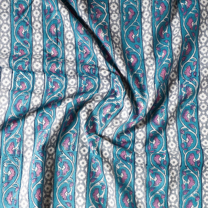 Blue - Sanganeri Block Printed Cotton Precut Fabric (1 Meter)