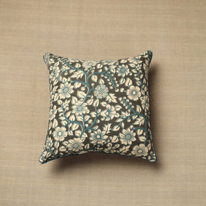 Grey - Cotton Kalamkari Printed Cushion Cover (16 x 16 in) 12