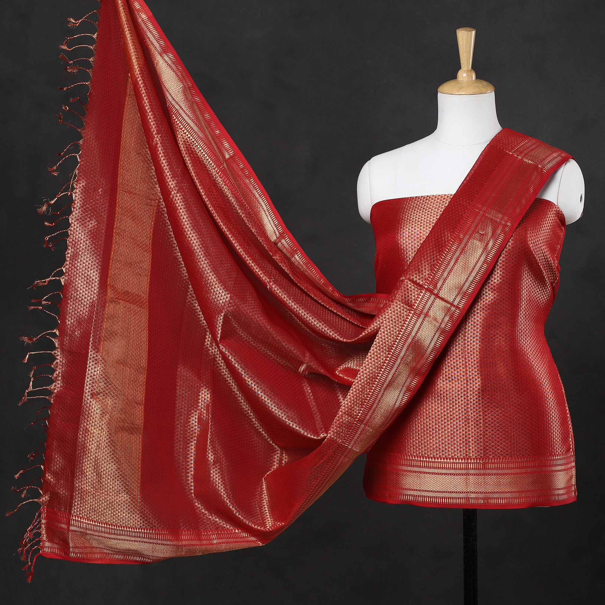 Maheshwari Green-Tussar Tissue Dress Material