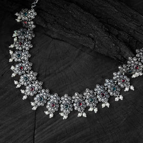 Multicolor - saanjh bela flower oxidised necklace set