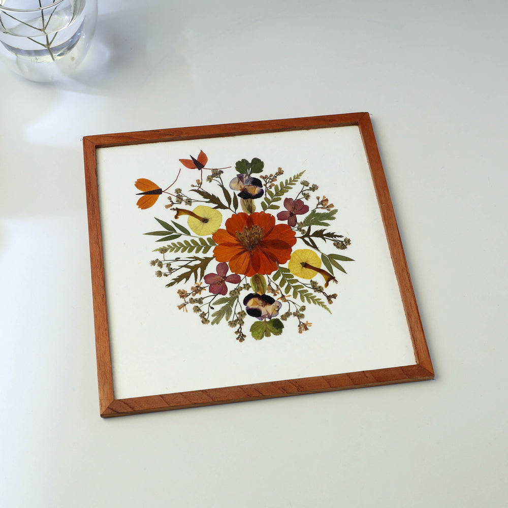 Flower Art Work Wooden Square Coaster (8 x 8 in)