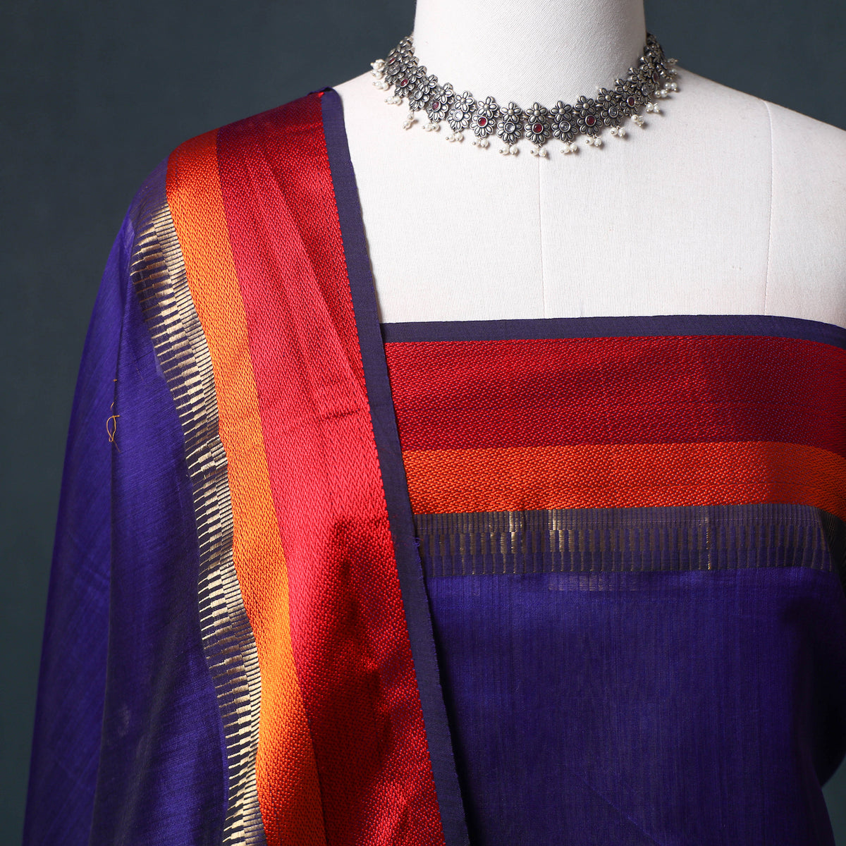 Handloom Maheshwari Silk Unstitched Dress Material: Kurta with Dupatta 12