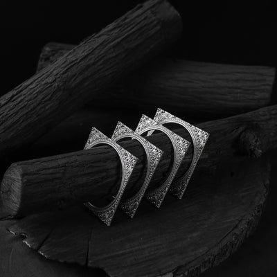 White - saanjh bela square oxidised bangle (set of 4)