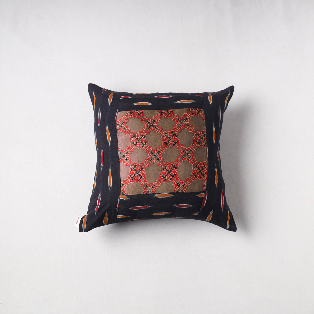 Pochampally Ikat Cushion Cover with Ajrakh Patch (16 x 16 in) 64