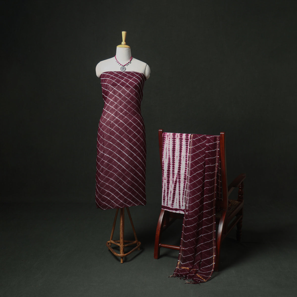 Leheriya Kota Doria Cotton Unstitched Dress Material: Kurta, Bottom & Dupatta 02