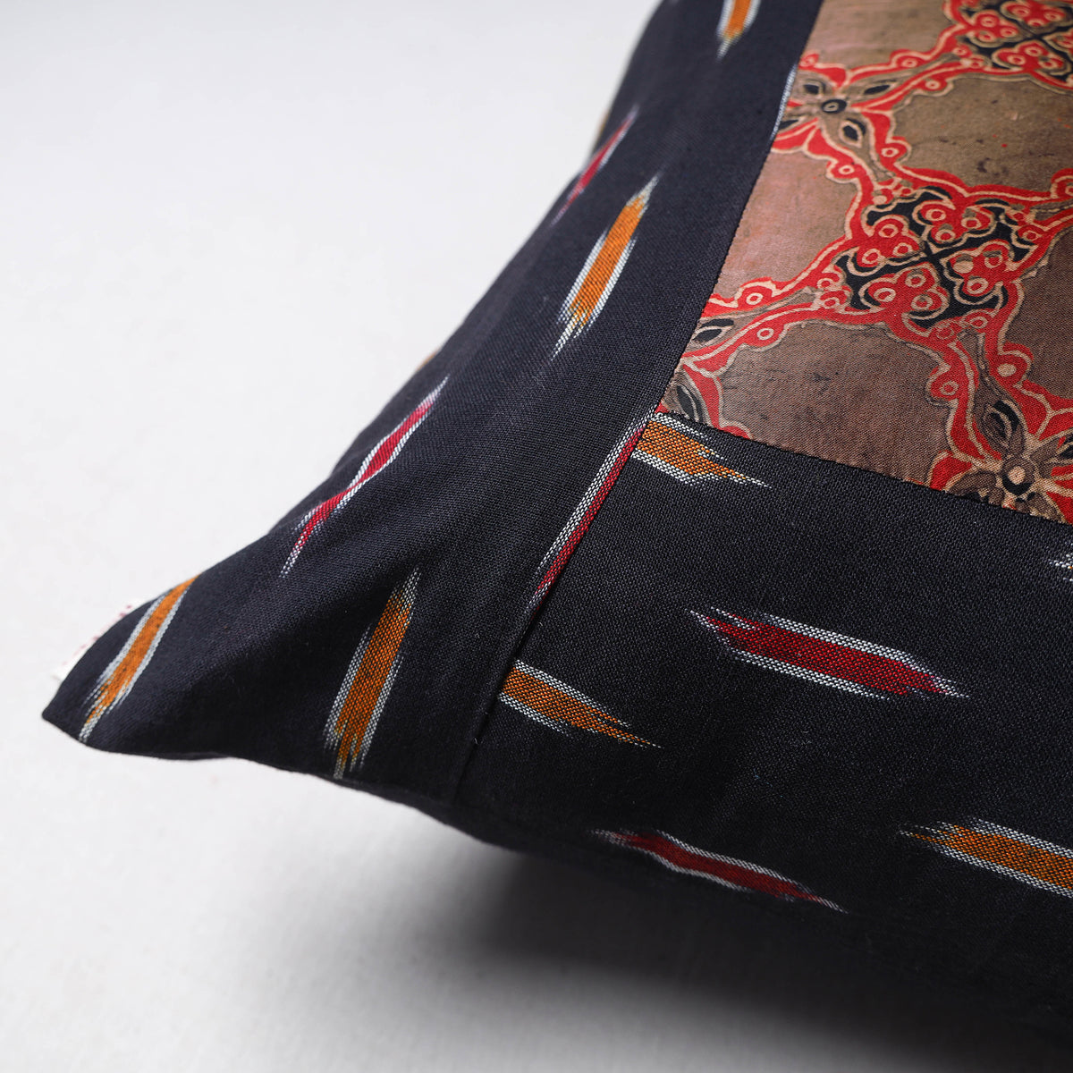 Pochampally Ikat Cushion Cover with Ajrakh Patch (16 x 16 in) 64