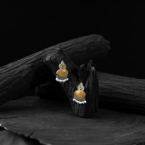 Yellow - saanjh bela leaf motif oxidised earrings