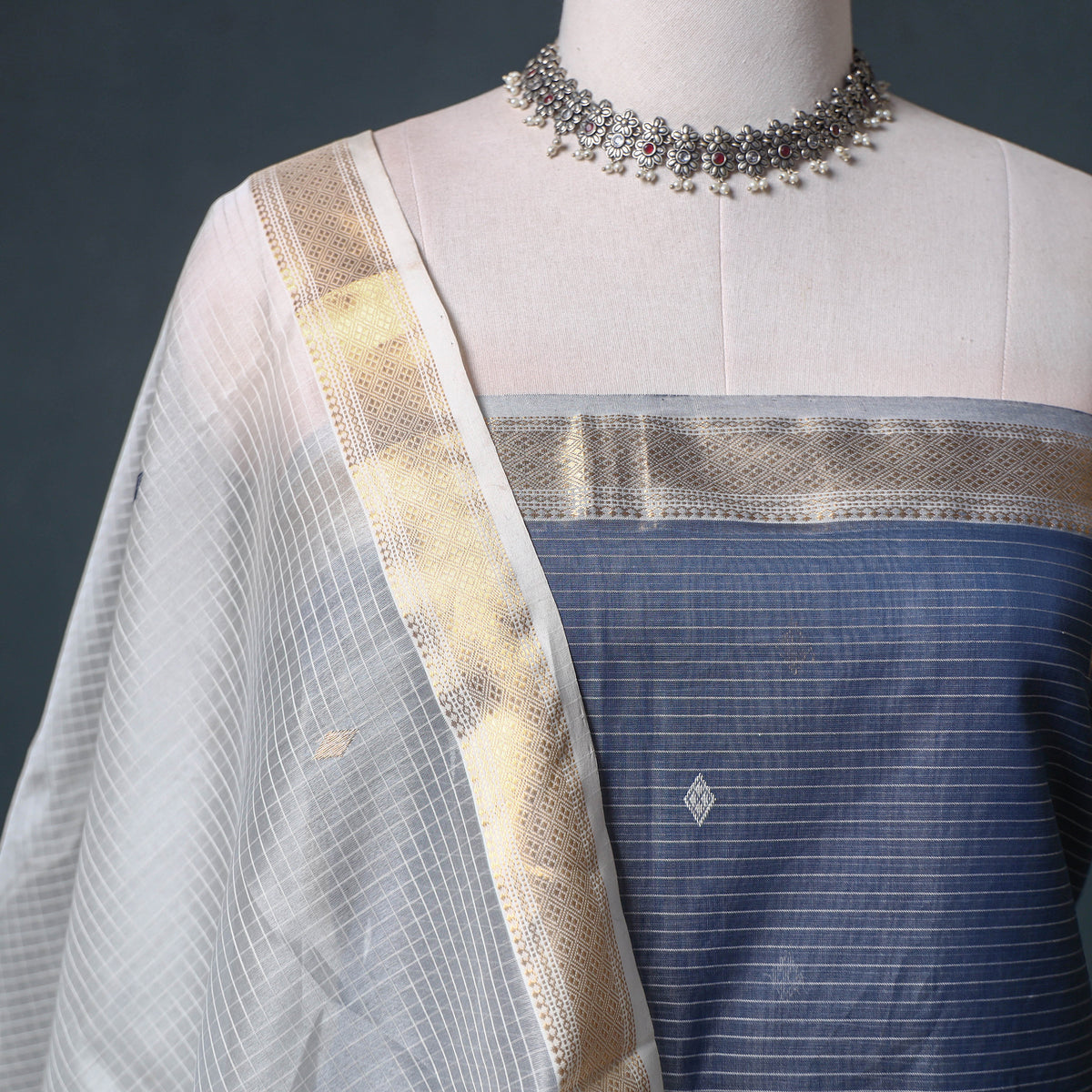Handloom Maheshwari Silk Buti Unstitched Dress Material: Kurta with Dupatta 13