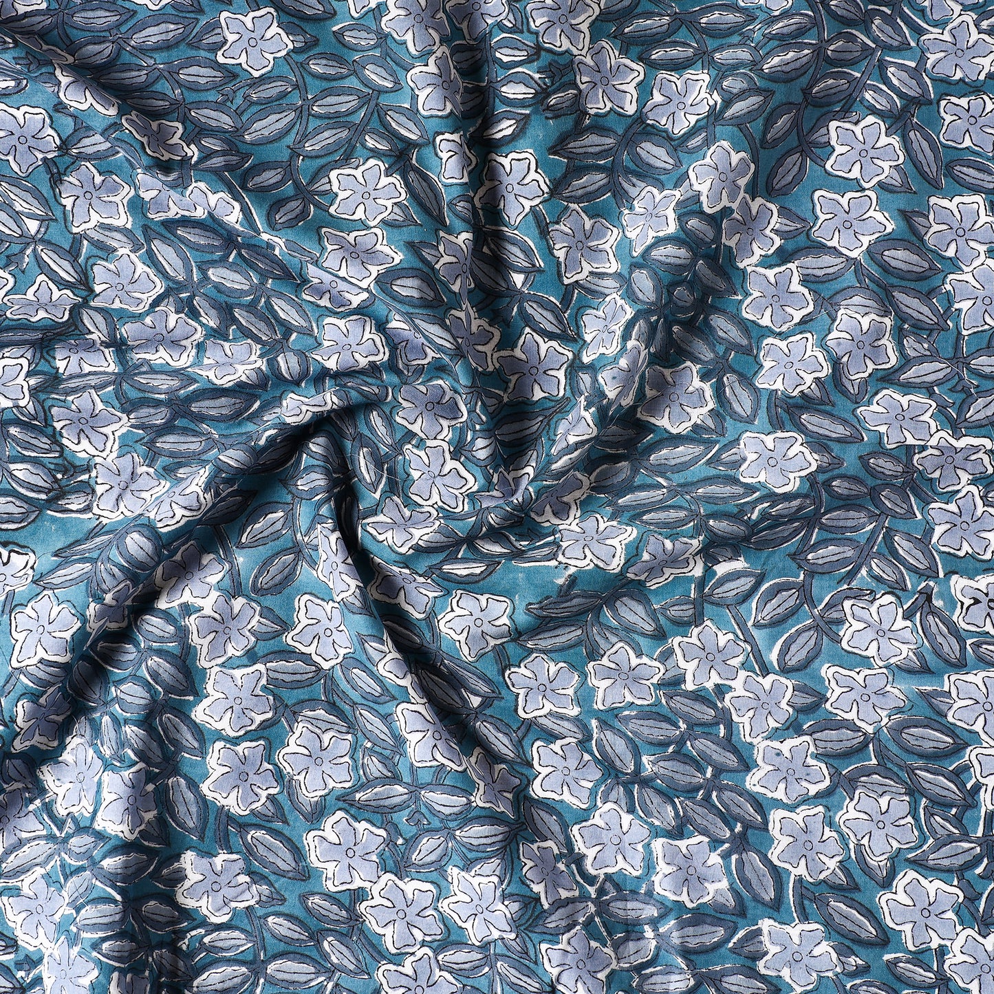 Blue - Sanganeri Block Printed Cotton Precut Fabric (1.5 Meter)