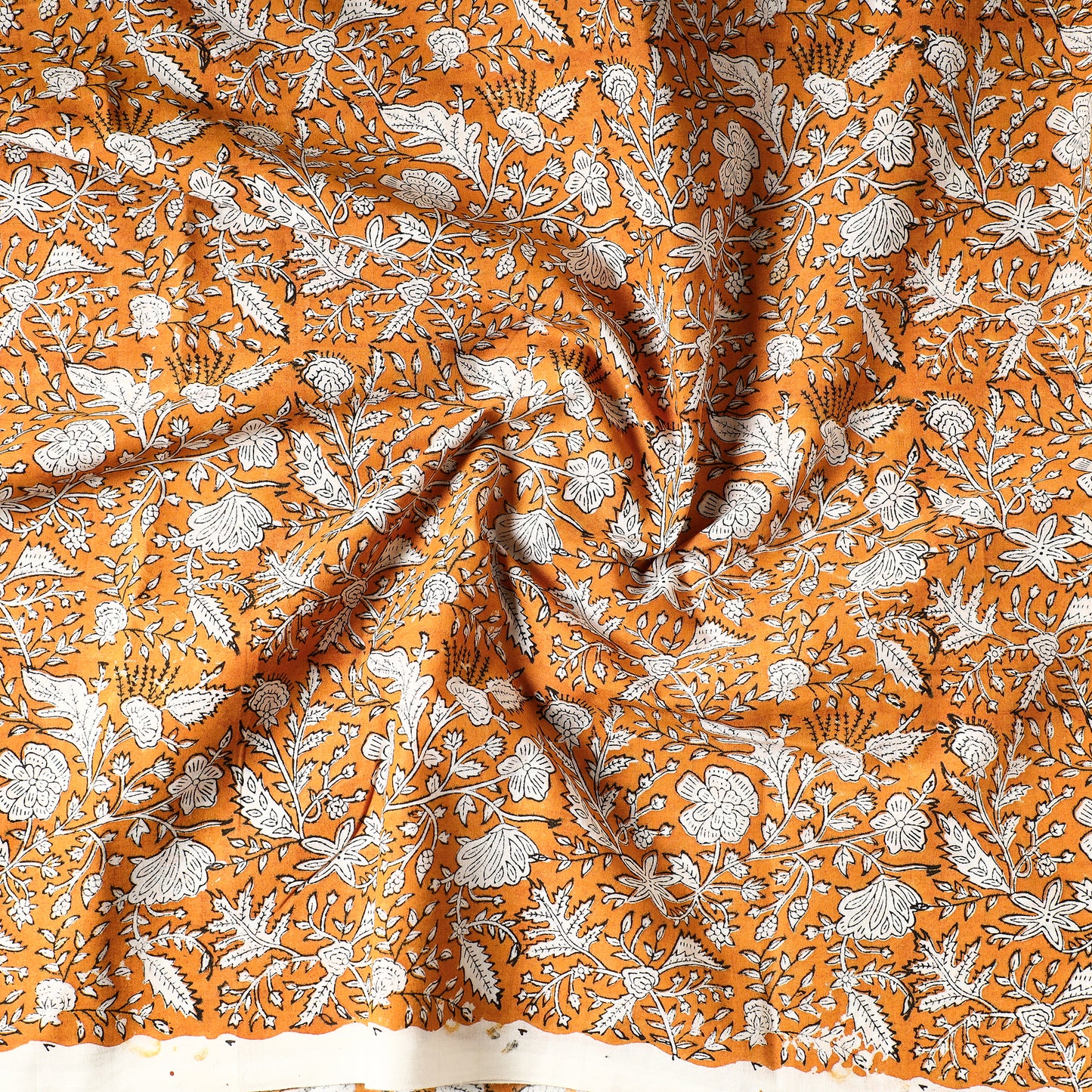 Yellow - Sanganeri Block Printed Cotton Precut Fabric (1.5 Meter)