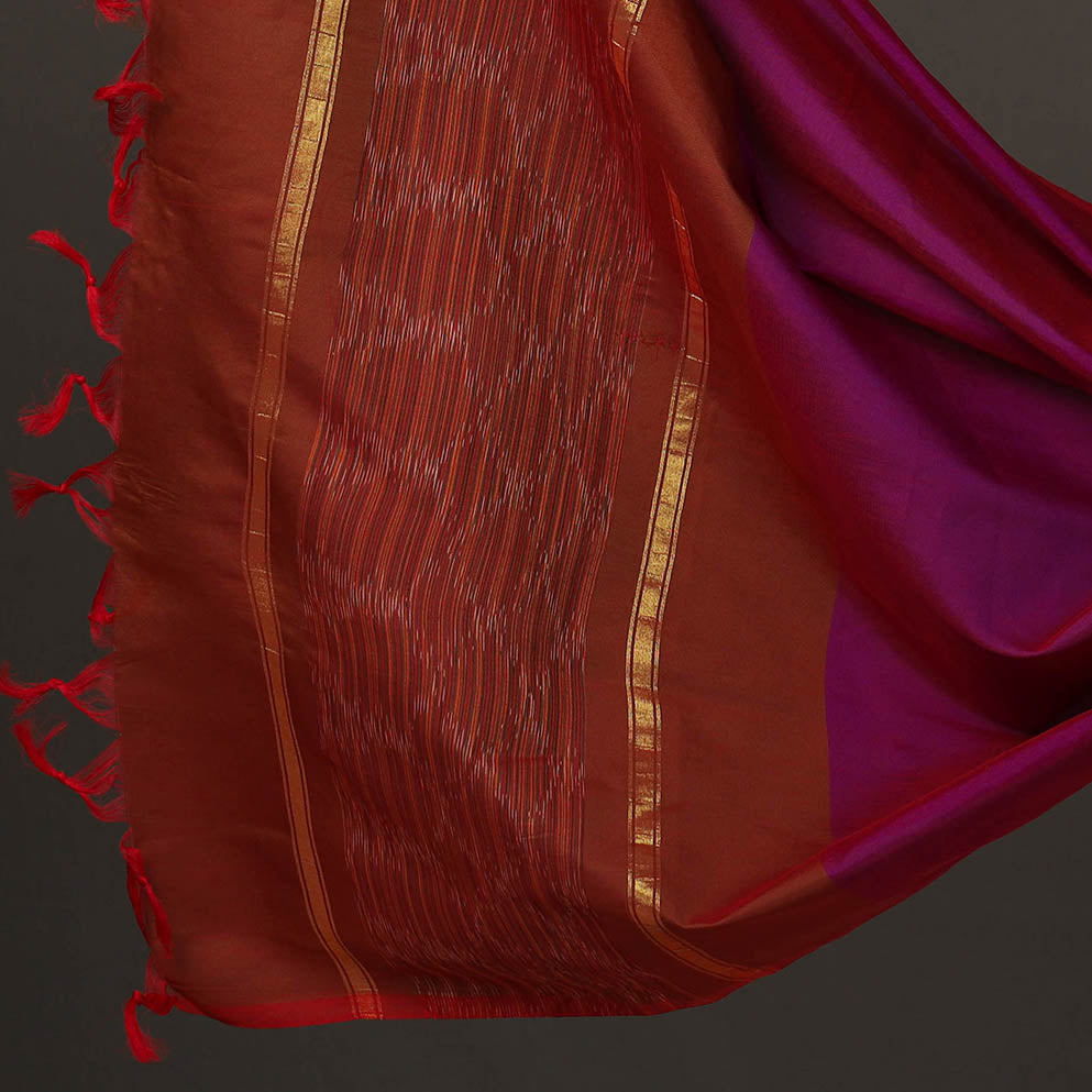 Red - 3pc Handloom Silk Cotton Pochampally Ikat Dress Material 19