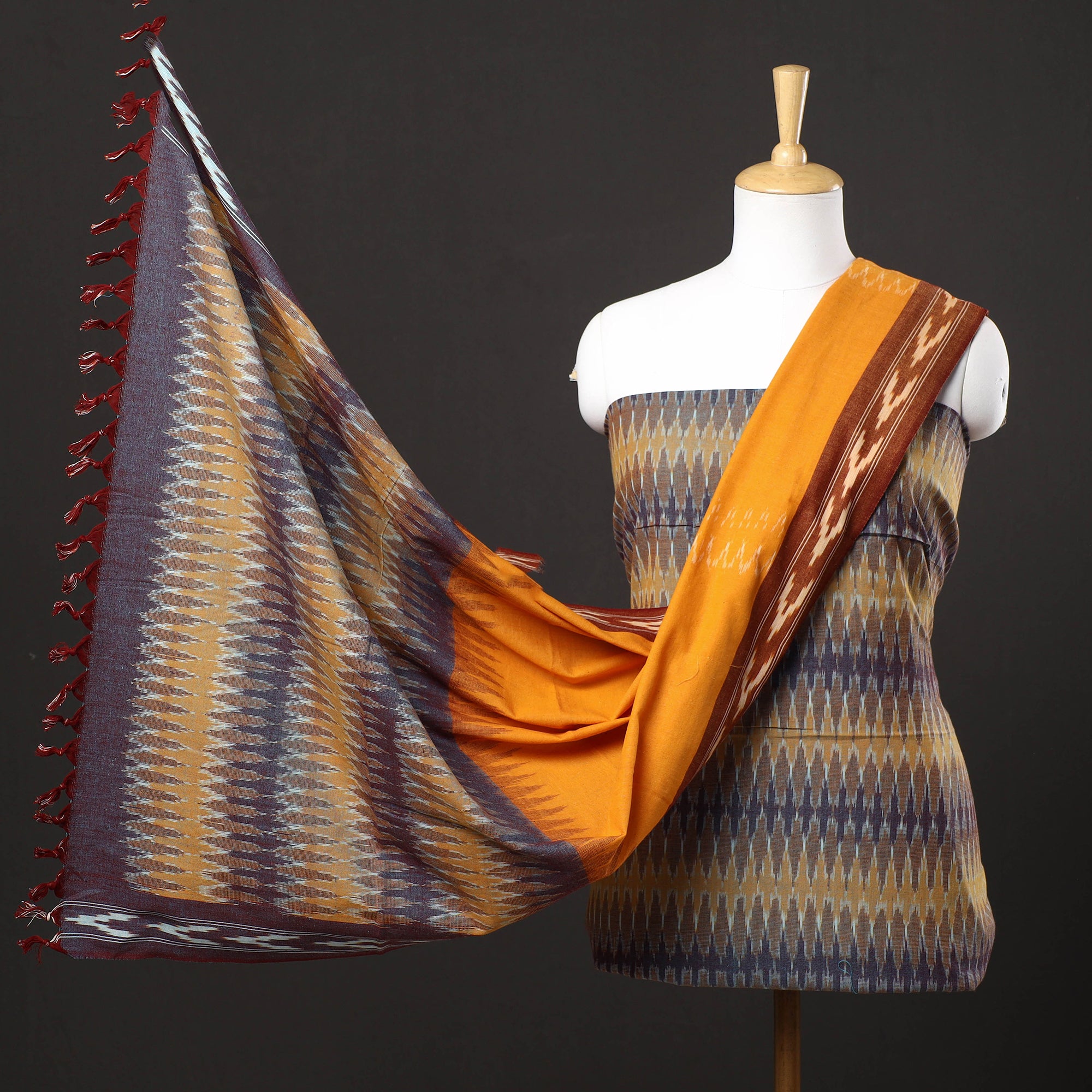 M K Handloom Cotton Ikkat Khadi Unstitched Suit Set for Women with Dupatta  | Ikkat Salwar Suit Dress Material for Women & Girls | Top - 2.5 Mtrs,  Bottom - 2.50 Mtrs & Dupatta - 2.3 Mtrs | 60 : Amazon.in: Fashion