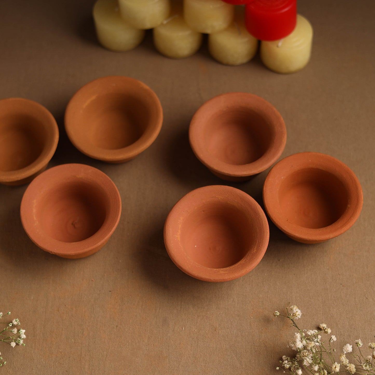 Handmade Terracotta Hat Pot Candle Holder Set of 6 with 12 Candles