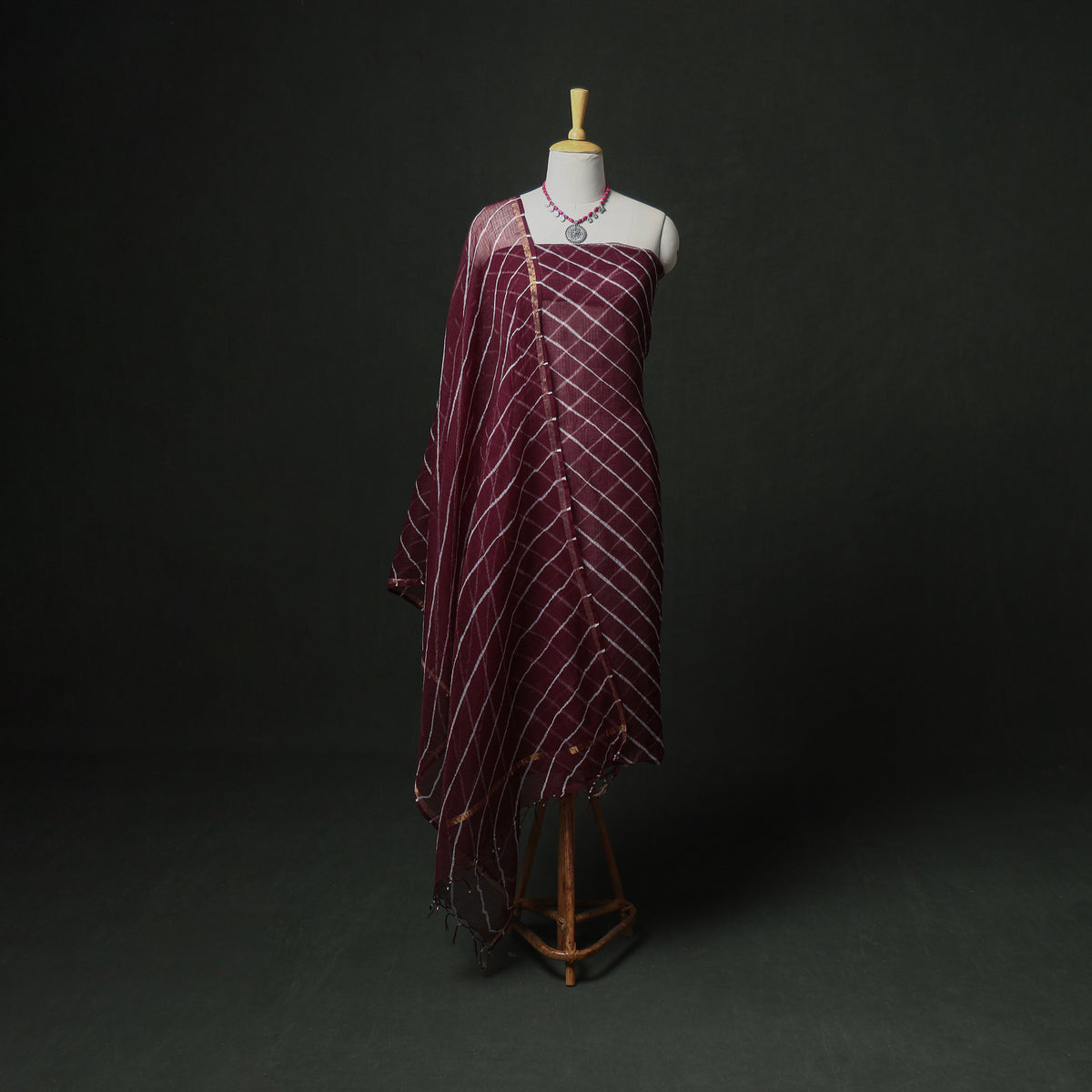 Leheriya Kota Doria Cotton Unstitched Dress Material: Kurta, Bottom & Dupatta 02